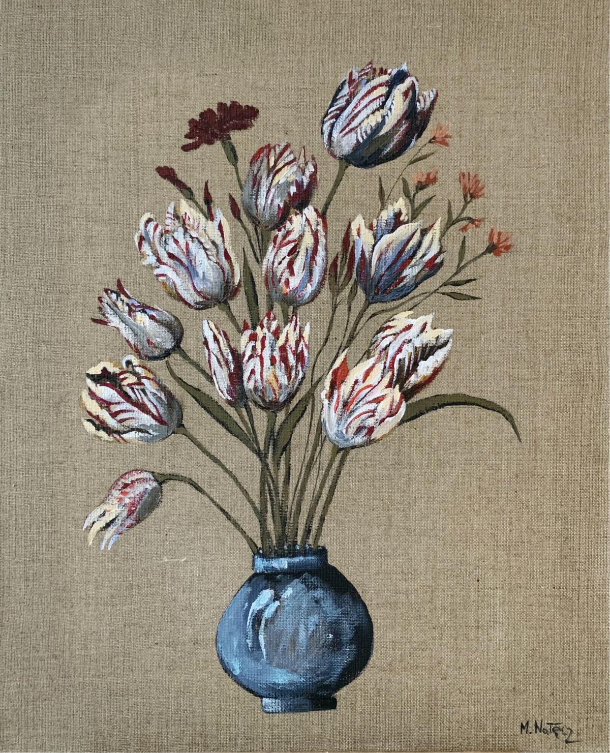 Tulips - Peinture acrylique figurative, réaliste, couleurs vibrantes, nature morte