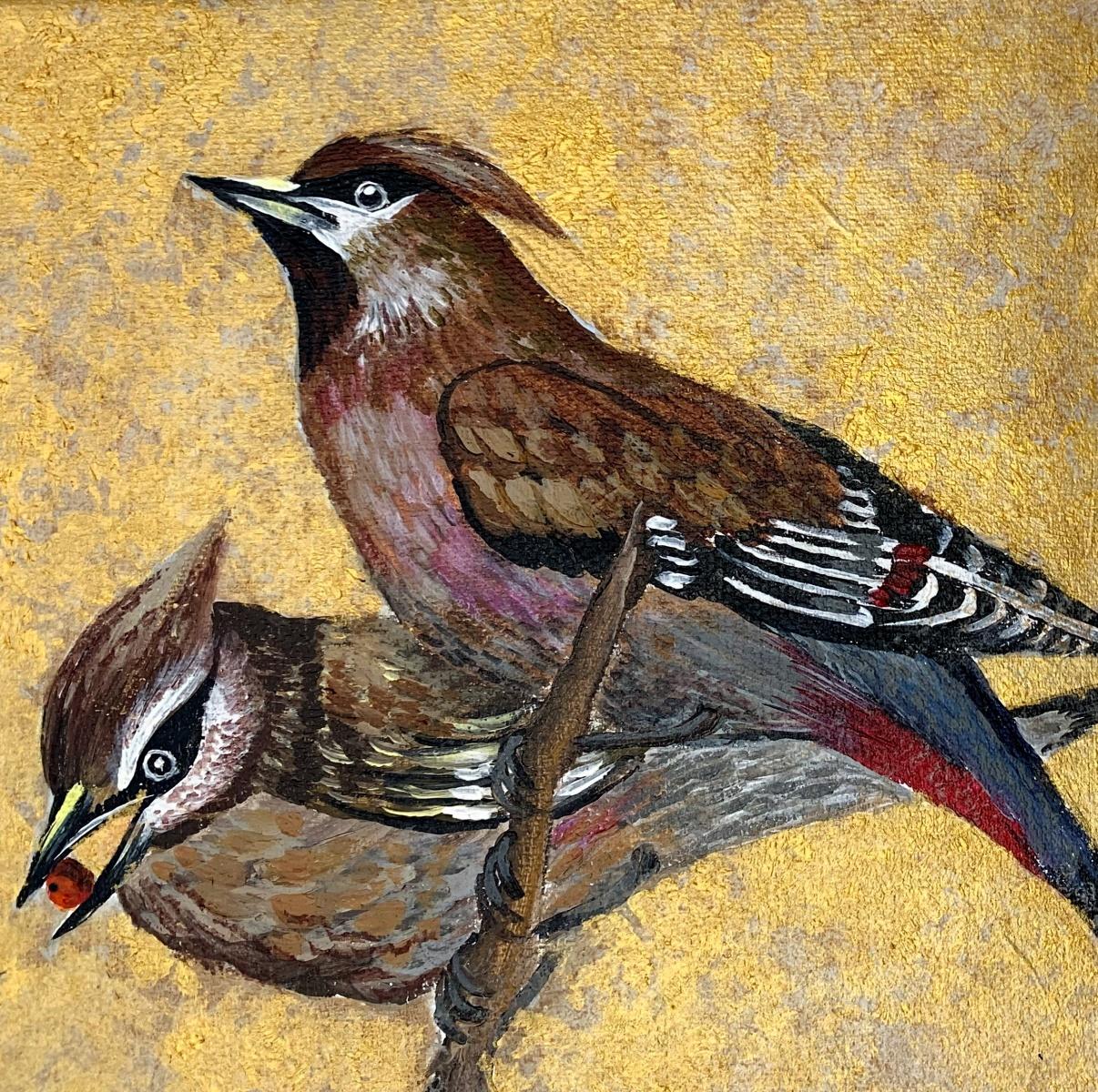 Waxwing - Figuratives, Acryl, Tiere, polnische Künstlerin – Painting von Magdalena Nałęcz