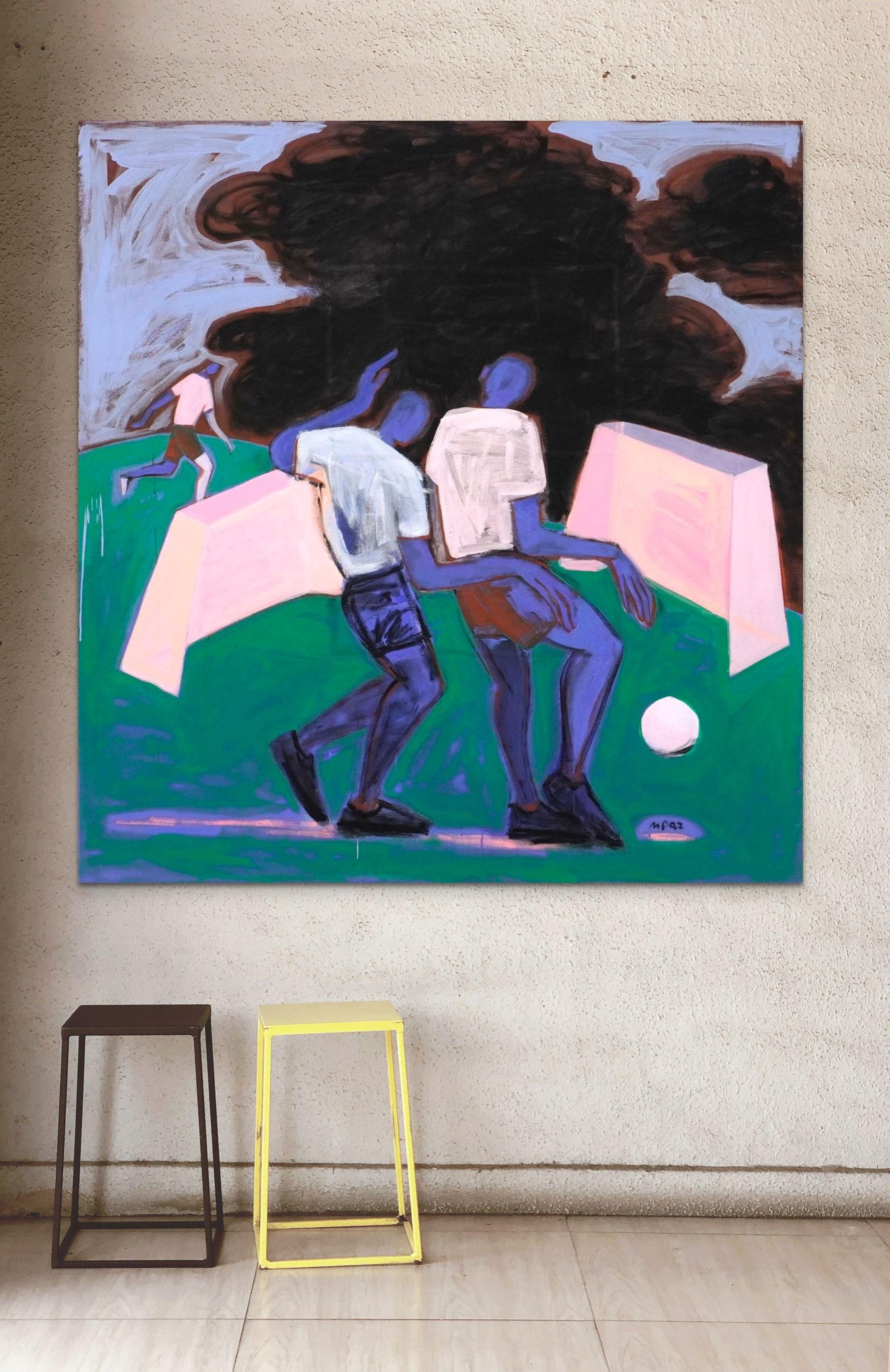  Black clouds in the sky, but not so many like before; Abstract, Soccer Painting For Sale 4