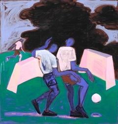 Black clouds in the sky, but not so many like before; Abstract, Soccer Painting