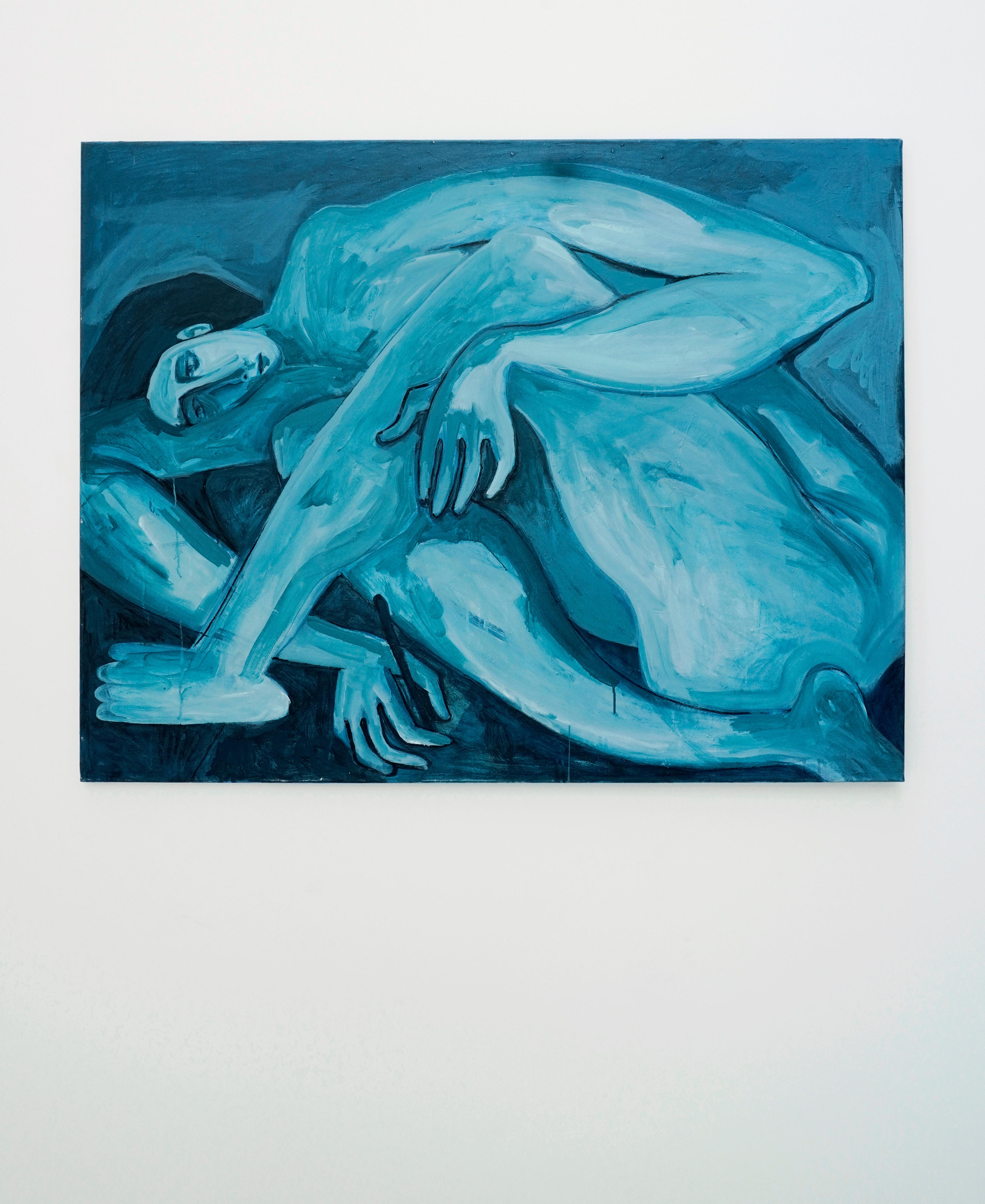 Magdalena Paz Abstract Painting - Cuidado! Las ideas son ladronas de sueños, abstract blue dream-like painting