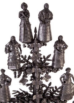 20'' Arbol 8 Regiones Oaxaca / Céramique Argile noire Art populaire mexicain Arbre de vie