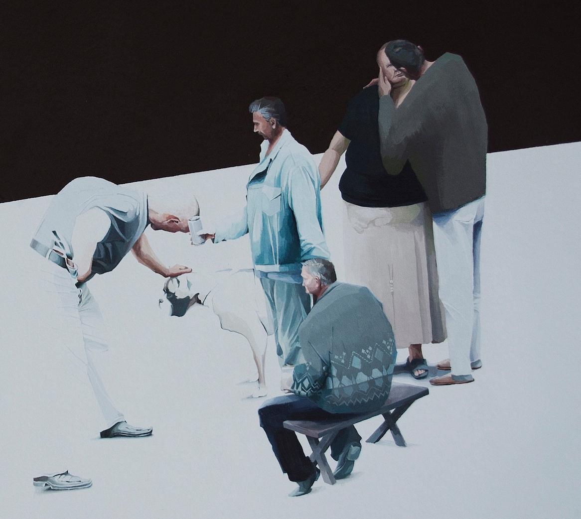 Sin título  5 - Serie Fantasía Final, Pintura Figurativa Moderna Con Perros - Painting Contemporáneo de Magdalena Peszkowska