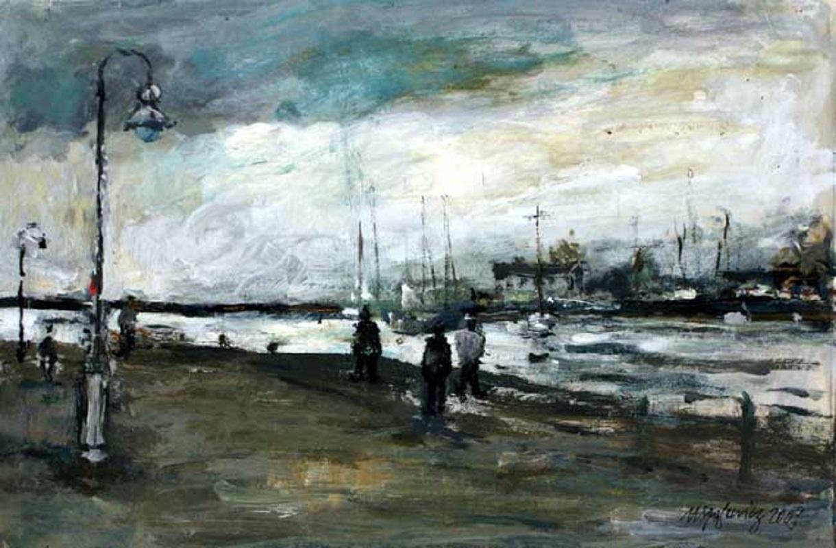 Magdalena Spasowicz Figurative Painting - A view. Port - XXI century, Oil on cardboard, Figurative, Landscape