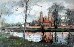 Church in Brochów - XXI century, Oil on canvas, Figurative, Landscape