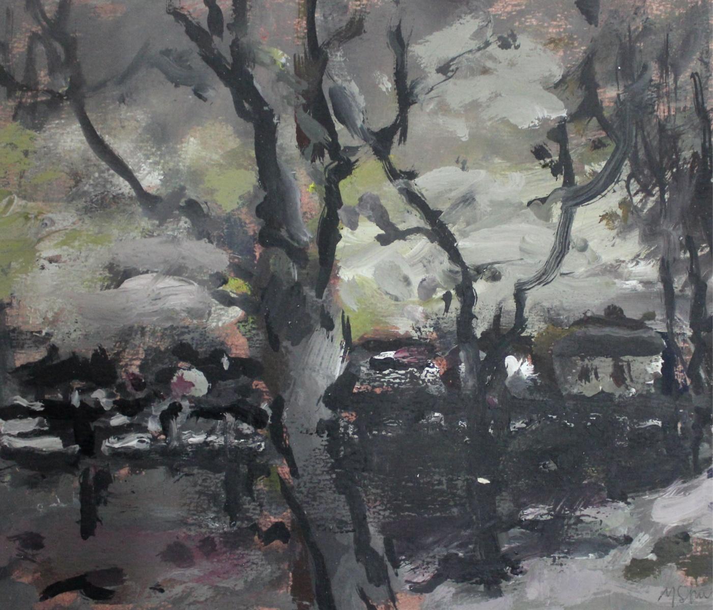 Día nublado - Siglo XXI, Pintura al óleo, Figurativo, Paisaje, Colores apagados - Painting Otro estilo de arte de Magdalena Spasowicz