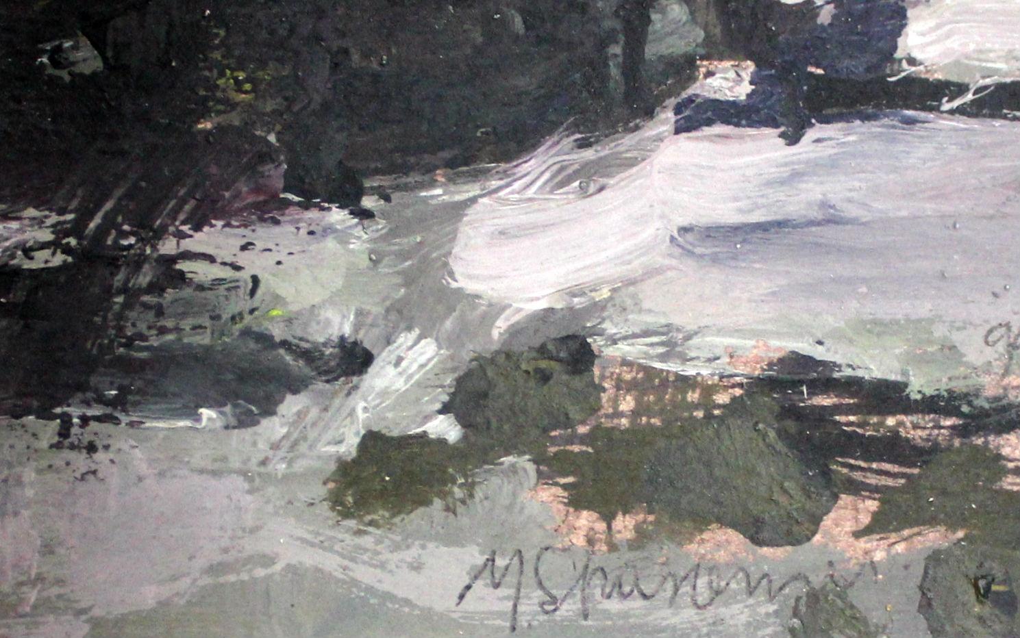 Día nublado - Siglo XXI, Pintura al óleo, Figurativo, Paisaje, Colores apagados - Figurative Painting Gris de Magdalena Spasowicz