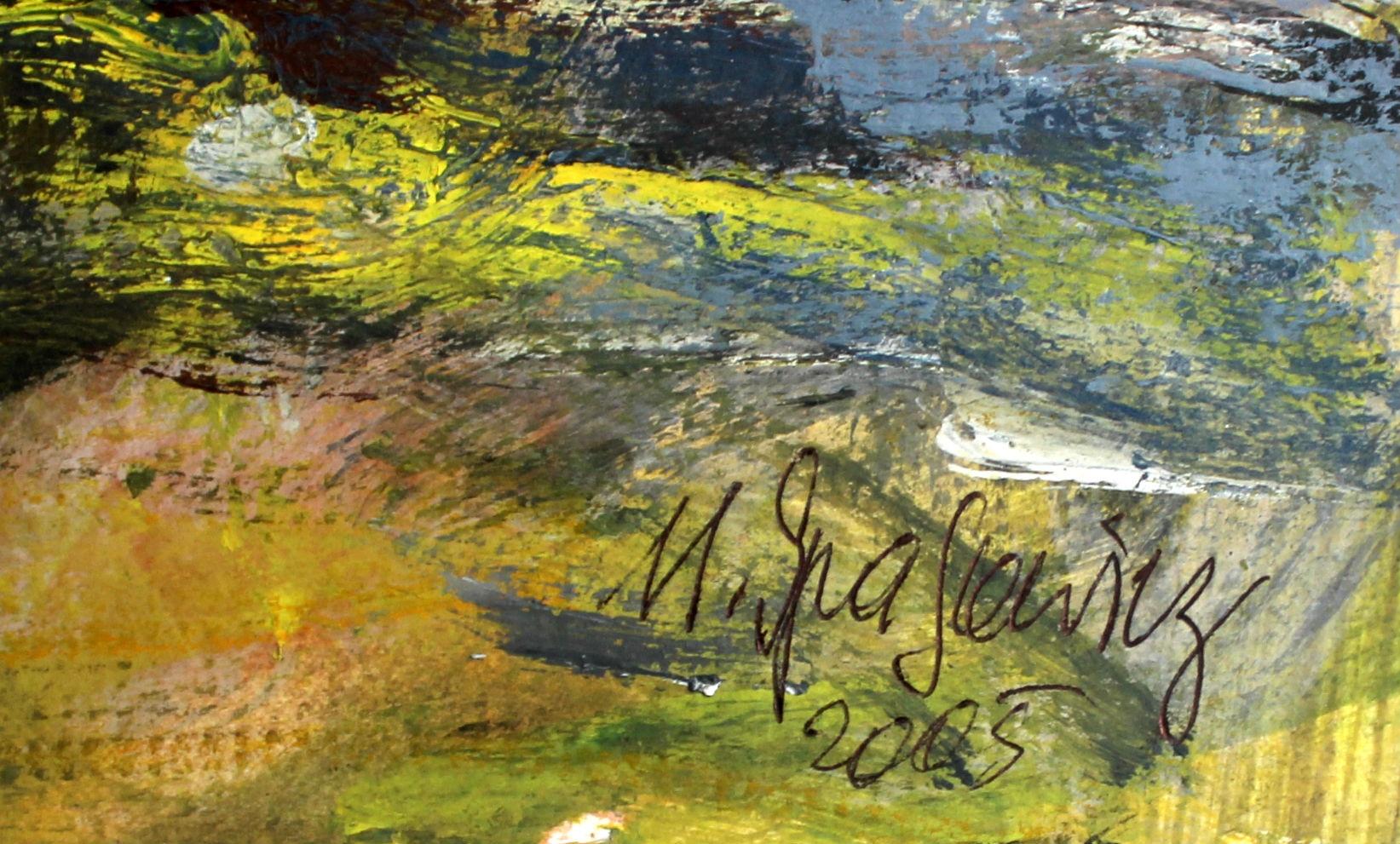 Vista del campo - Siglo 21, Pintura al óleo, Figurativo, Paisaje, Tonos cálidos - Figurative Painting Gris de Magdalena Spasowicz