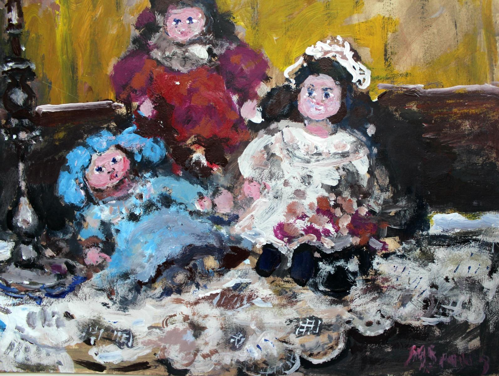 Bambole - 21 secolo, Pittura a olio, Figurativo, Toni grigi, Natura morta - Painting Altro stile artistico di Magdalena Spasowicz