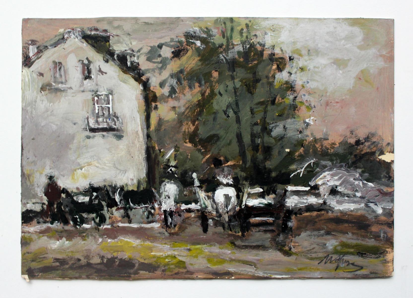 House - XXI century, Oil on cardboard, Figurative, Landscape - Painting by Magdalena Spasowicz