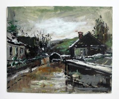Houses - XXI century, Oil on cardboard, Figurative, Landscape