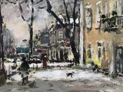 Paisaje. Óleo sobre cartón, Figurativo, Arquitectura, Colores apagados, Arte polaco