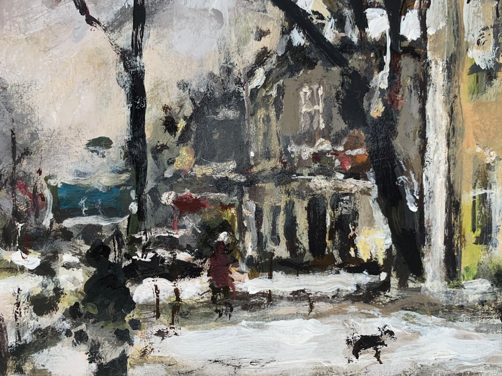 Paisaje. Óleo sobre cartón, Figurativo, Arquitectura, Colores apagados, Arte polaco - Painting Posimpresionista de Magdalena Spasowicz