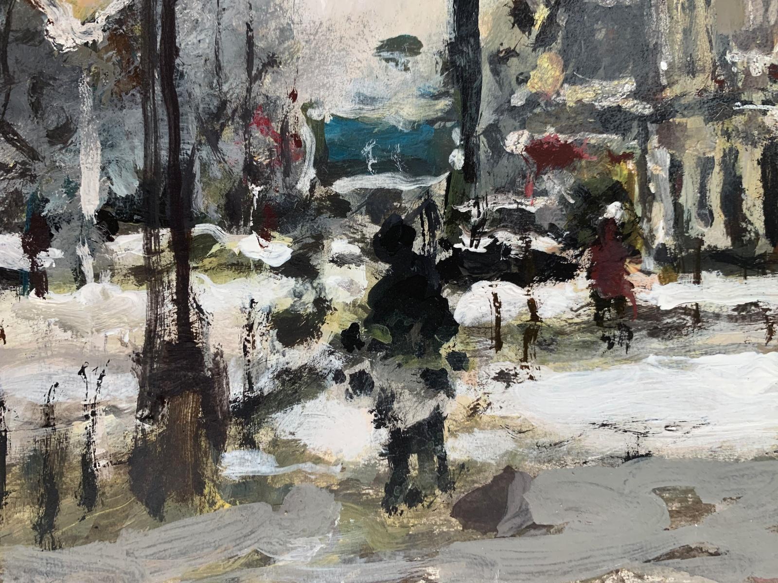 Paisaje. Óleo sobre cartón, Figurativo, Arquitectura, Colores apagados, Arte polaco - Landscape Painting Gris de Magdalena Spasowicz