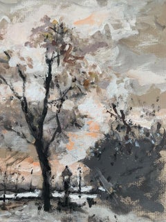 Paisaje. Óleo sobre cartón, Figurativo, Naturaleza, Colores apagados, Arte polaco