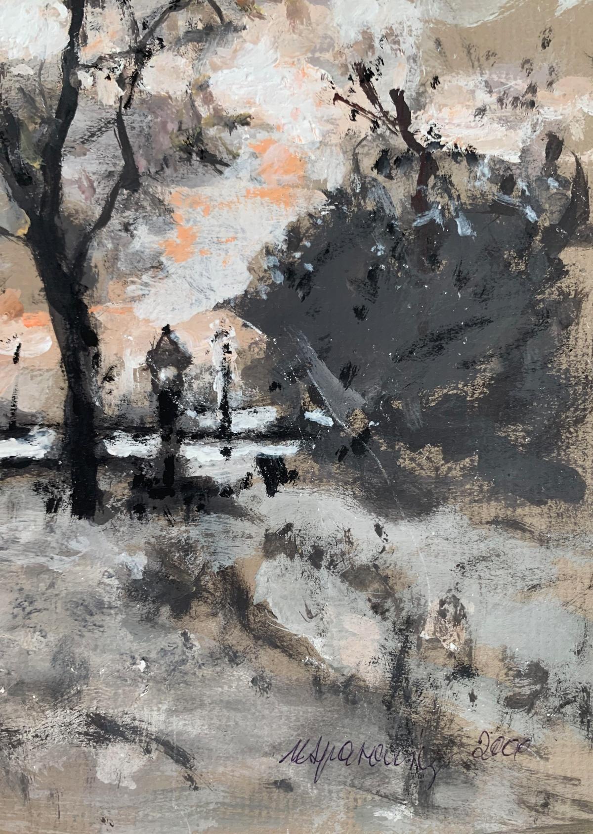 Paesaggio. Olio su cartone, Figurativo, Nature, Colori tenui, Arte polacca - Painting Postimpressionismo di Magdalena Spasowicz