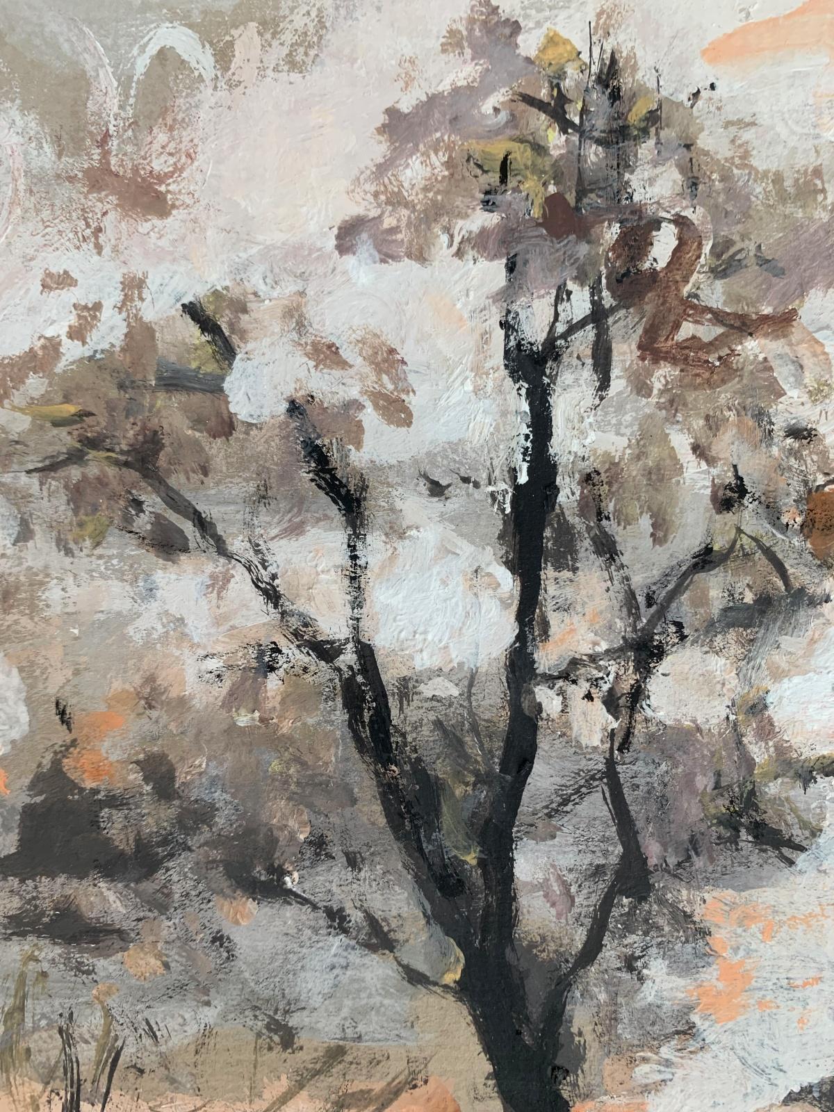 Paesaggio. Olio su cartone, Figurativo, Nature, Colori tenui, Arte polacca - Landscape Painting Grigio di Magdalena Spasowicz