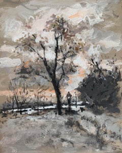 Landscape. Oil on cardboard, Figurative, Nature, Muted colors, Polish art