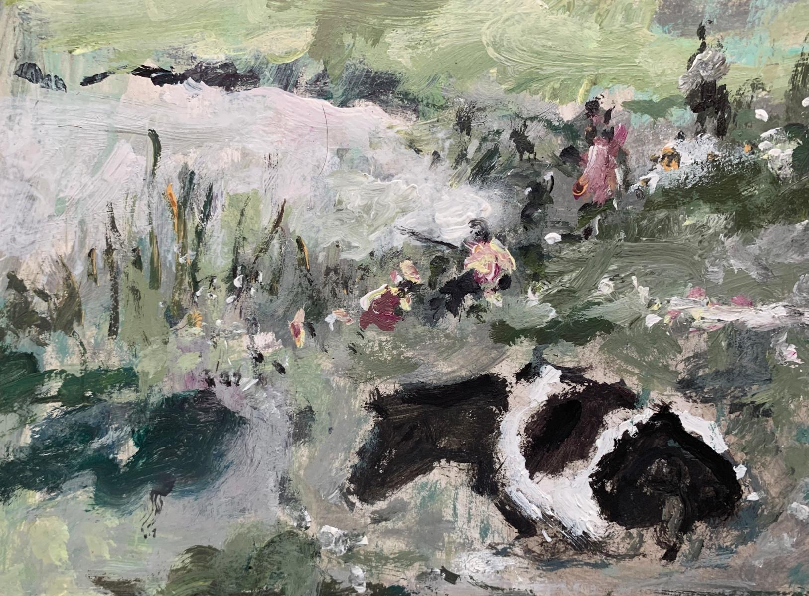 Paesaggio con mucca. Olio su cartone, Figurativo, Nature, Arte polacca - Painting Postimpressionismo di Magdalena Spasowicz