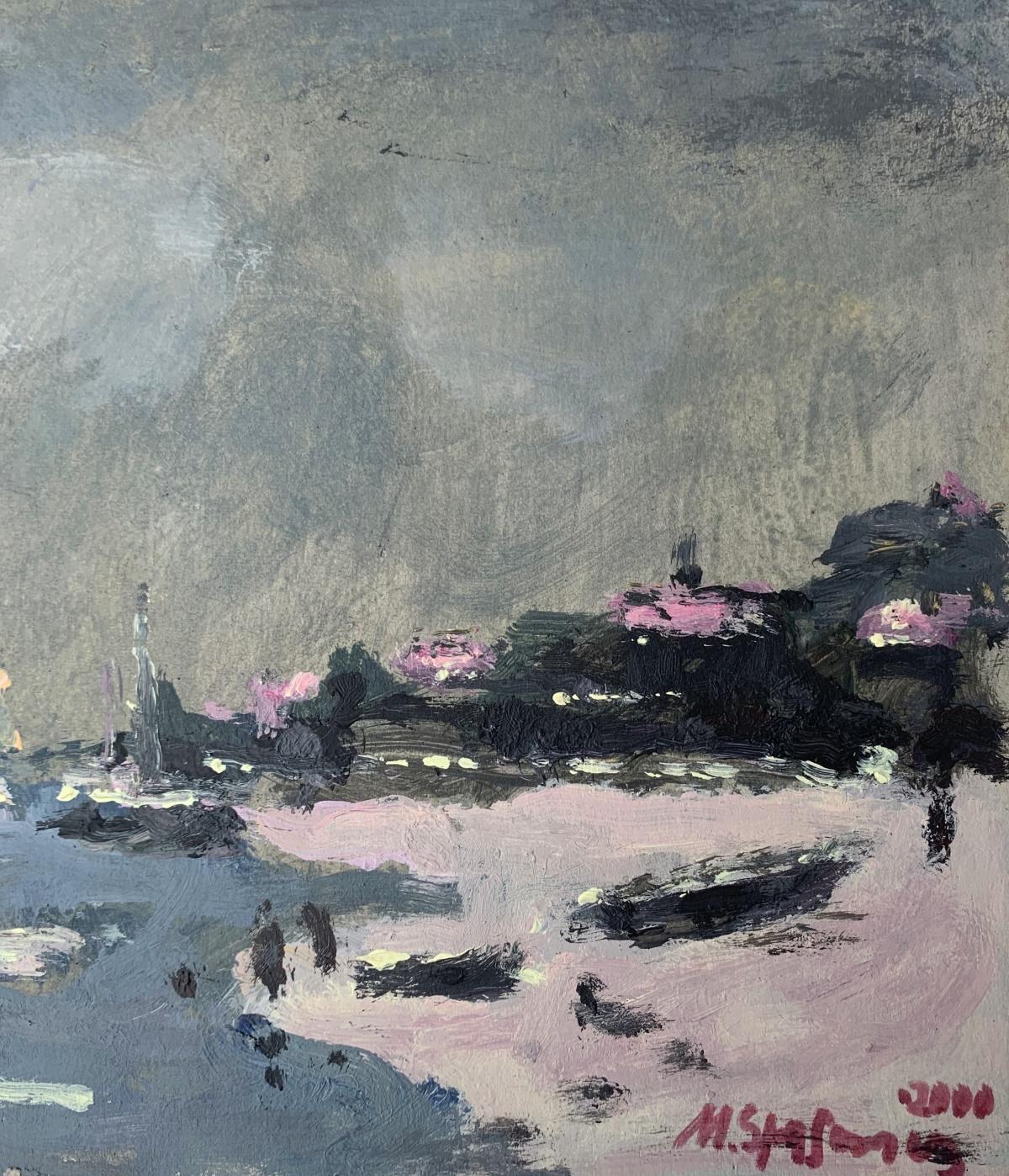 Nocturna. Óleo sobre cartón, Figurativo, Paisaje, Arte polaco - Painting de Magdalena Spasowicz