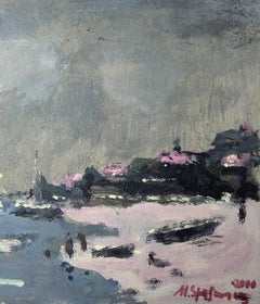 Nocturn. Oil on cardboard, Figurative, Landscape, Polish art