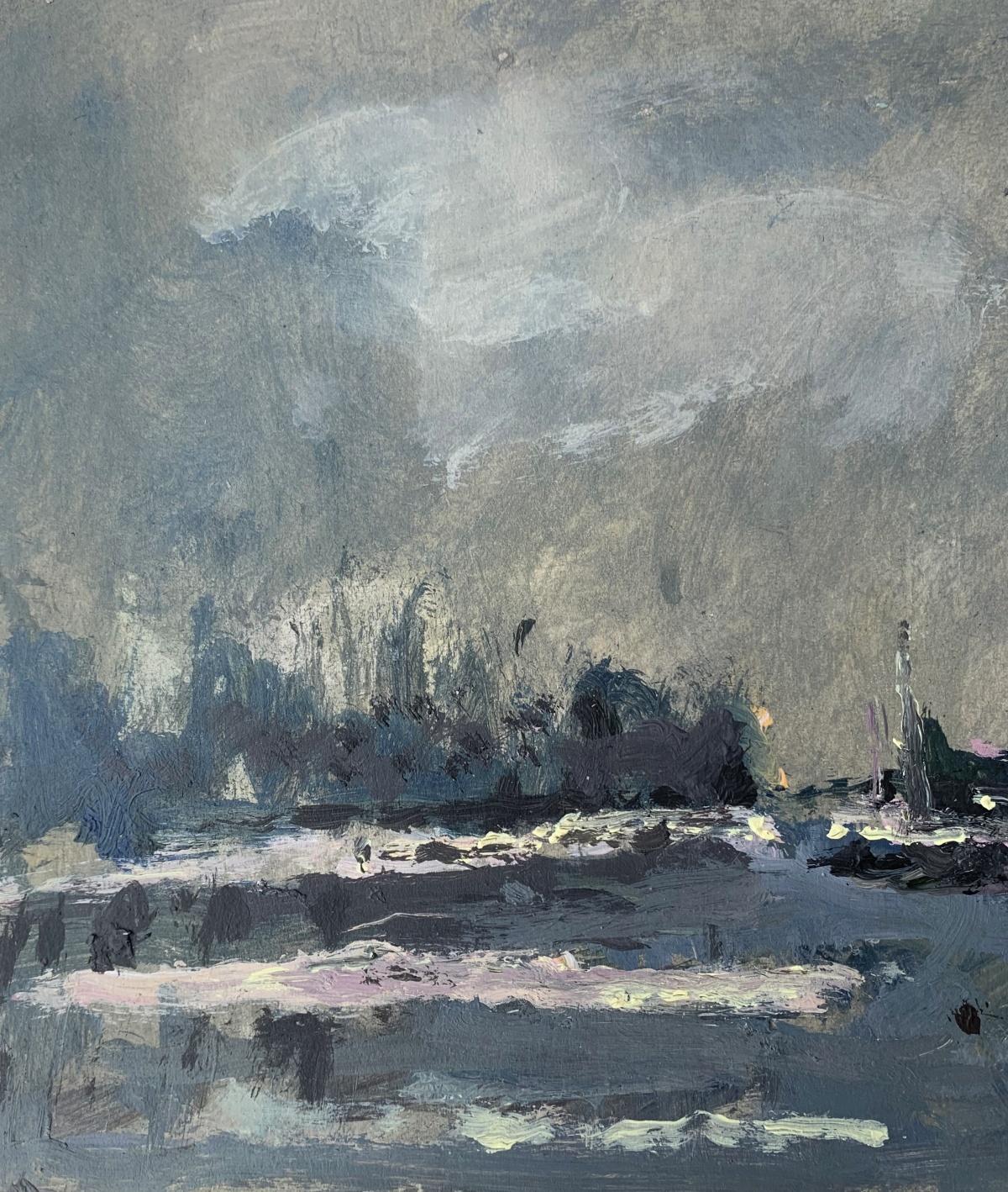 Nocturna. Óleo sobre cartón, Figurativo, Paisaje, Arte polaco - Painting Posimpresionista de Magdalena Spasowicz