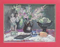 Natura morta con statuetta - 21° secolo, Pittura a olio, Figurativo, Toni grigi