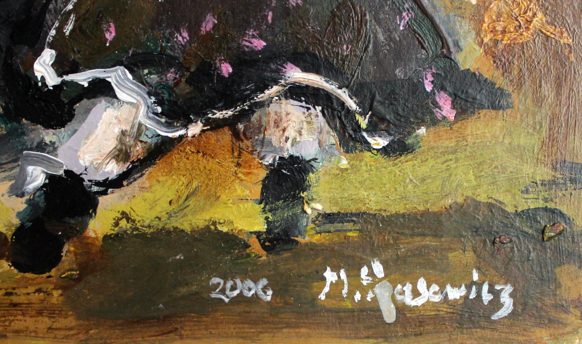 Nature morte avec poupées - 21e siècle, peinture à l'huile, figurative, tons gris - Autres styles artistiques Painting par Magdalena Spasowicz