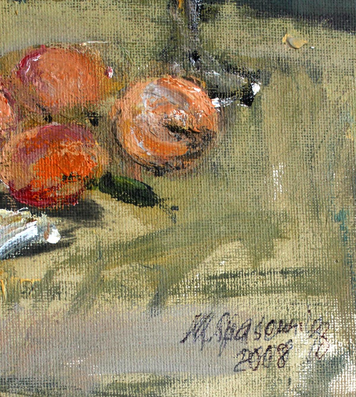 Still life - XXI century, Oil painting, Figurative, Grey tones - Post-Impressionist Painting by Magdalena Spasowicz