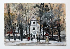 Suburban view - XXI. Jahrhundert, Öl auf Karton, Figurative Landschaft