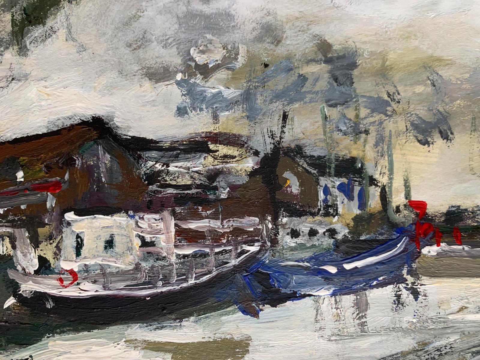 The. Huile sur carton, figuratif, paysage, marine, artiste polonais - Gris Landscape Painting par Magdalena Spasowicz
