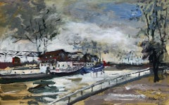 The boats. Oil on cardboard, Figurative, Landscape, Marine, Polish artist