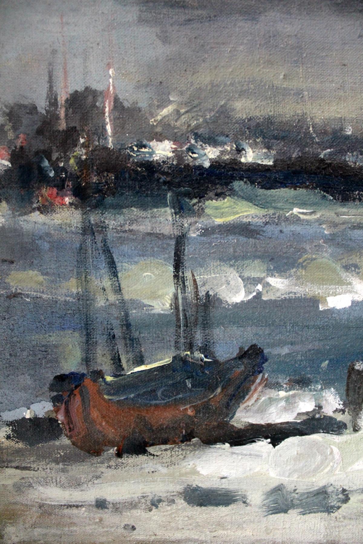 La mer, les bateaux Huile sur toile, figuratif, paysage, marine, artiste polonais - Painting de Magdalena Spasowicz