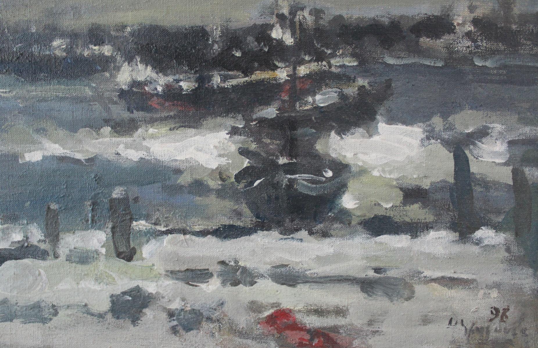 La mer, les bateaux Huile sur toile, figuratif, paysage, marine, artiste polonais - Post-impressionnisme Painting par Magdalena Spasowicz