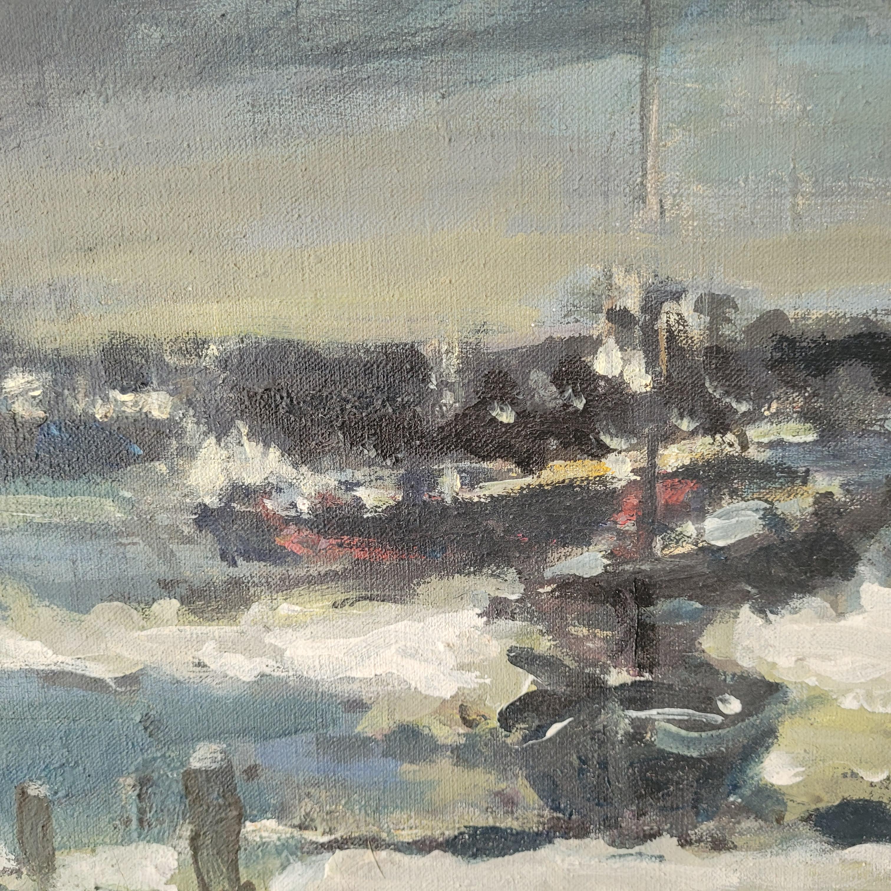 La mer, les bateaux Huile sur toile, figuratif, paysage, marine, artiste polonais en vente 2