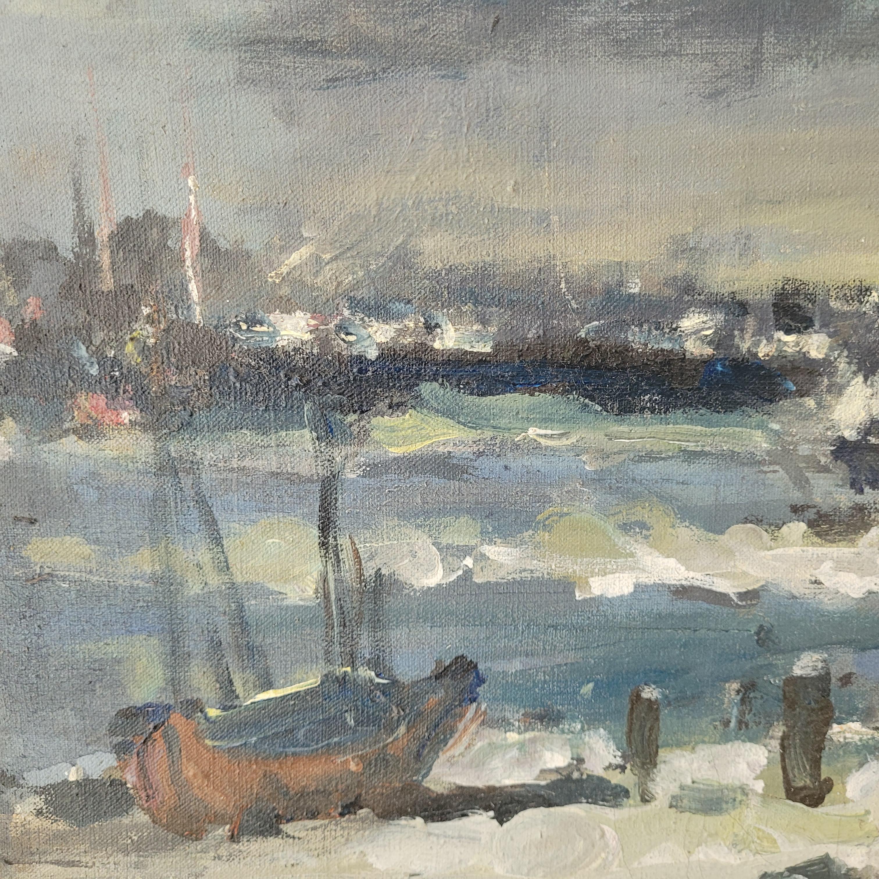La mer, les bateaux Huile sur toile, figuratif, paysage, marine, artiste polonais en vente 3