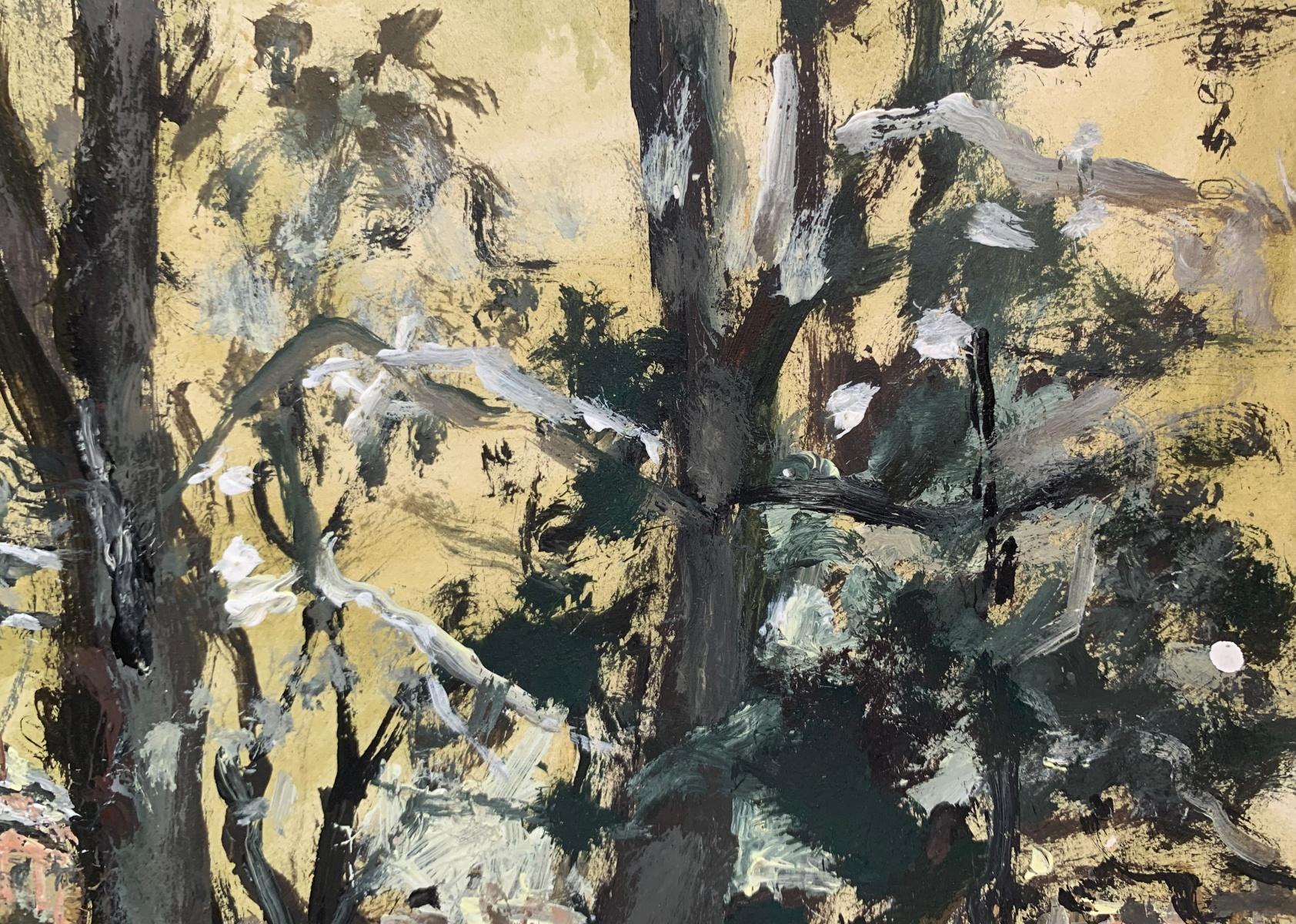 Varsovia. Óleo sobre cartón, Figurativo, Paisaje, Paisaje urbano, Arte polaco - Landscape Painting Marrón de Magdalena Spasowicz