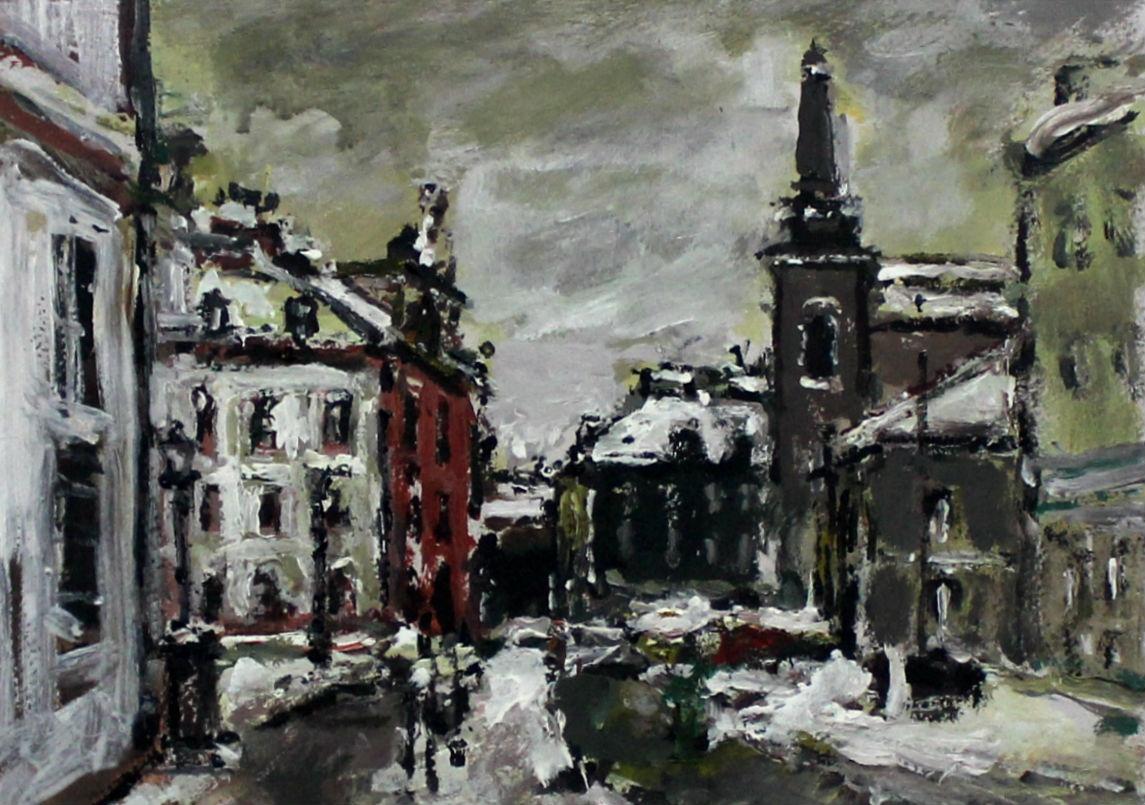 Warsaw. The New Town - XXI century, Oil on cardboard, Figurative, Landscape - Painting by Magdalena Spasowicz