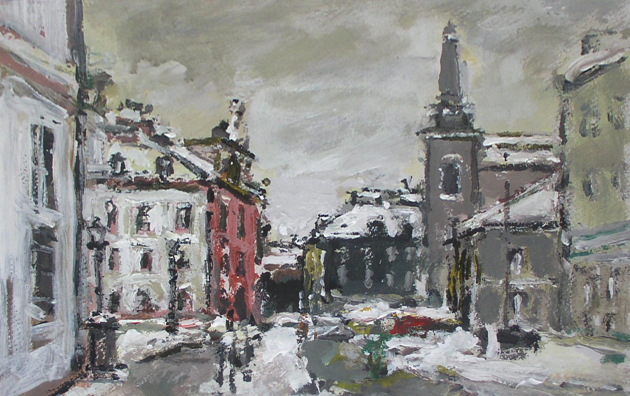 Warsaw. The New Town - XXI century, Oil on cardboard, Figurative, Landscape