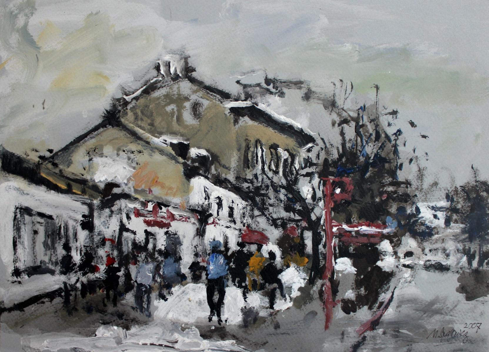 Warsaw. The New Town - XXI century, Oil on cardboard, Figurative, Landscape