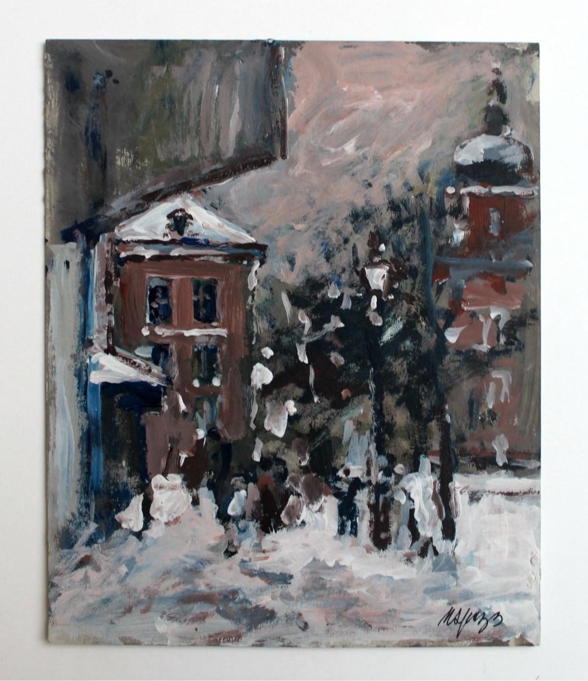 Warsaw. The Old Town - XXI century, Oil on cardboard, Figurative, Landscape - Painting by Magdalena Spasowicz