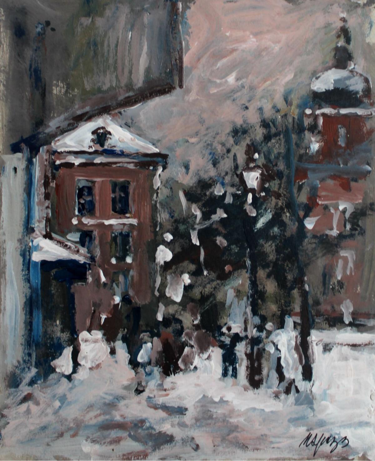 Magdalena Spasowicz Figurative Painting - Warsaw. The Old Town - XXI century, Oil on cardboard, Figurative, Landscape
