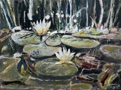 Water lilies - Figurative Floral Oil Painting, Neoimpressionism, Flowers
