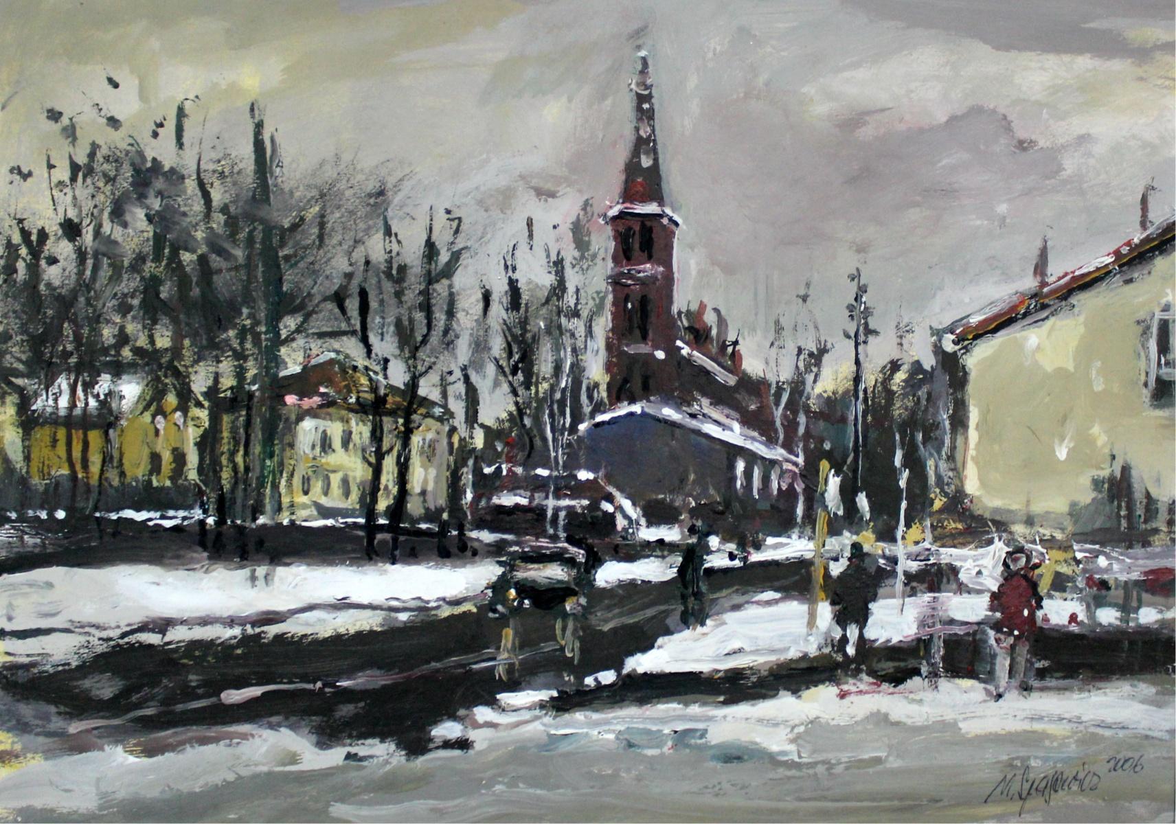 Winter view - XXI century, Oil painting, Figurative, Landscape