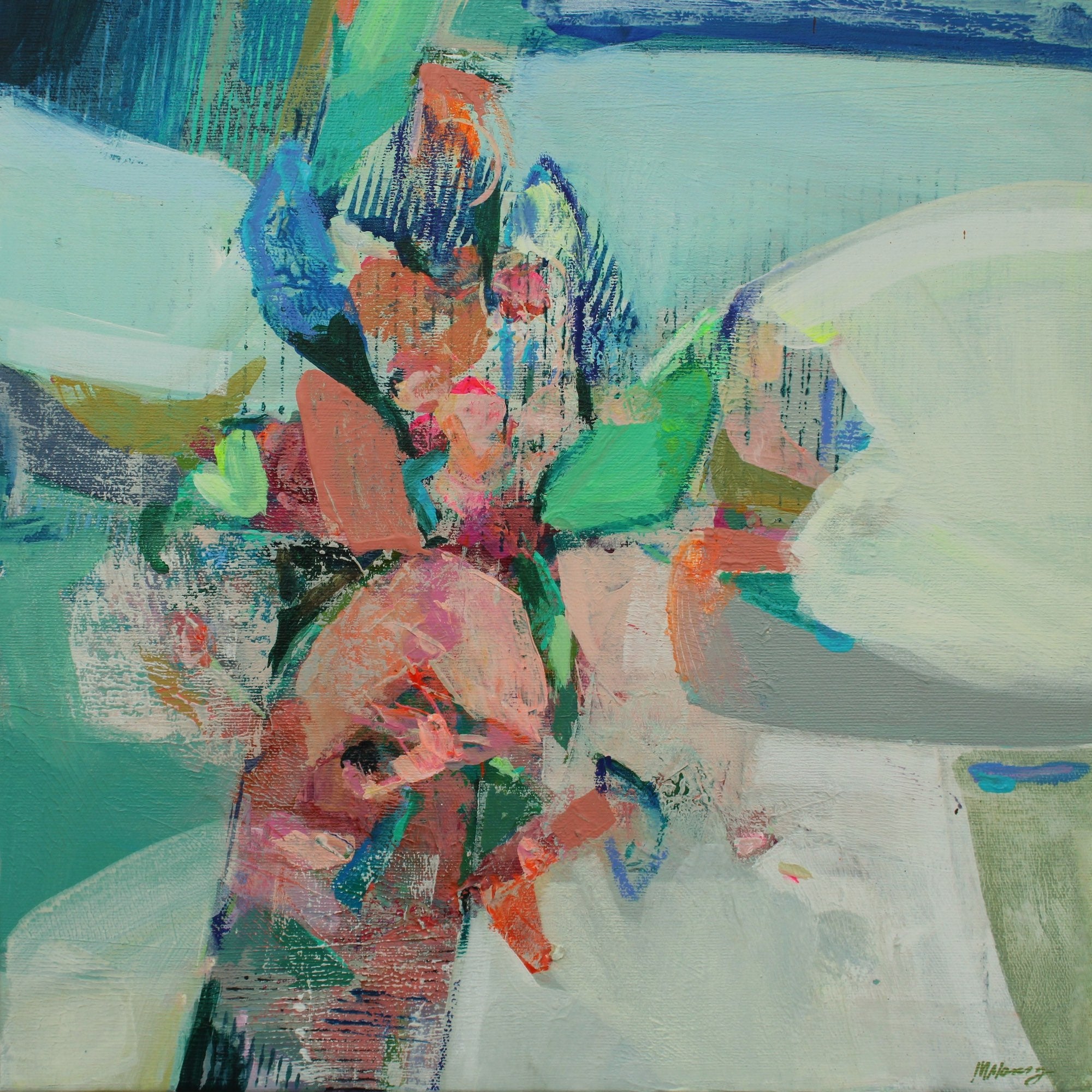 Une composition ludique 1 de Magdelena Morey, peinture florale abstraite, art d'origine