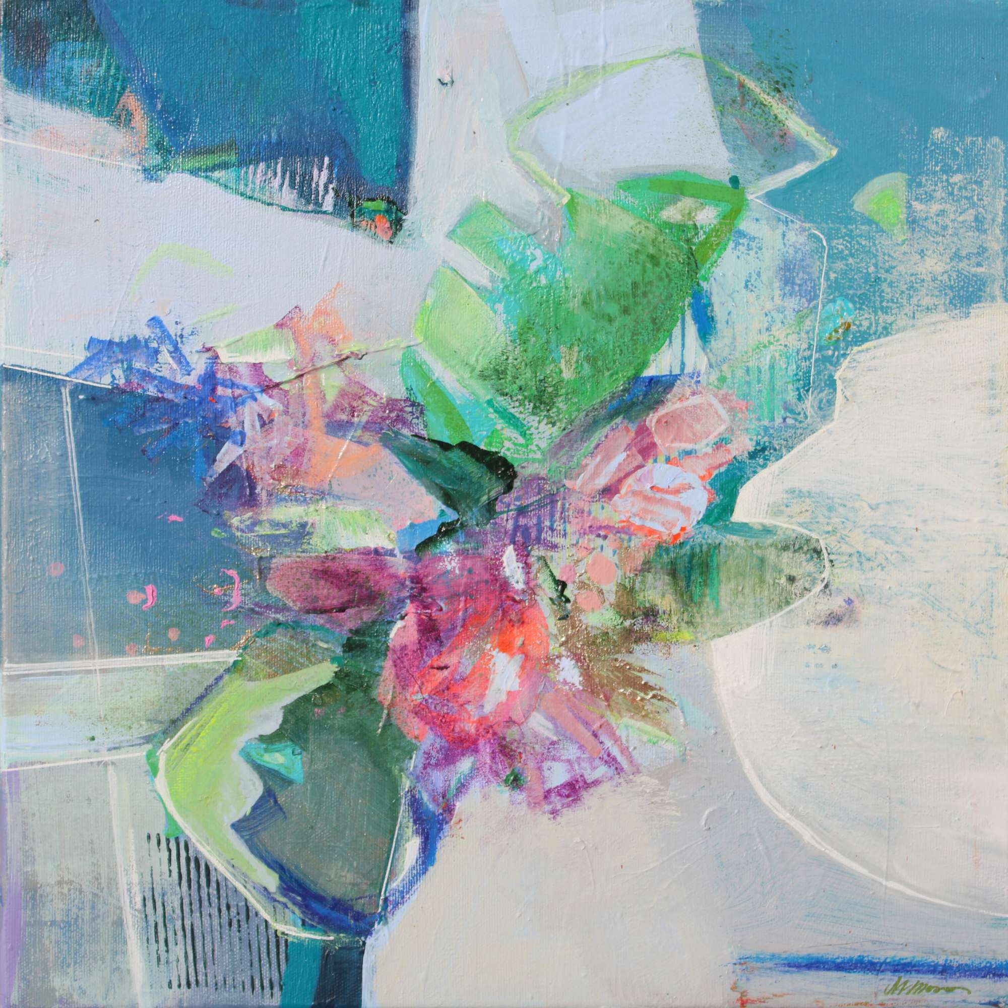 Une composition florale abstraite ludique de 2 tableaux de Magdelena Morey, 2022
