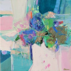 A Playful Disposition 3, Bright Semi Abstract Floral Painting, Still Life Art