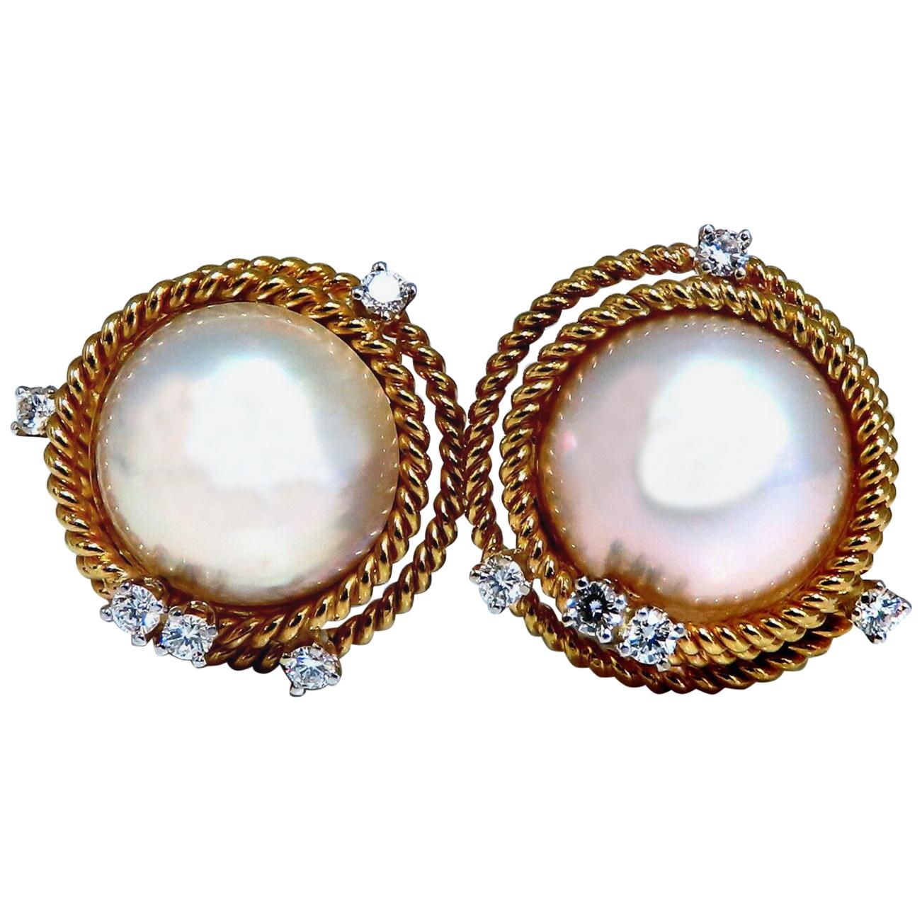 Mage Pearls .50 Carat Diamonds Clip Earrings 18 Karat Gold