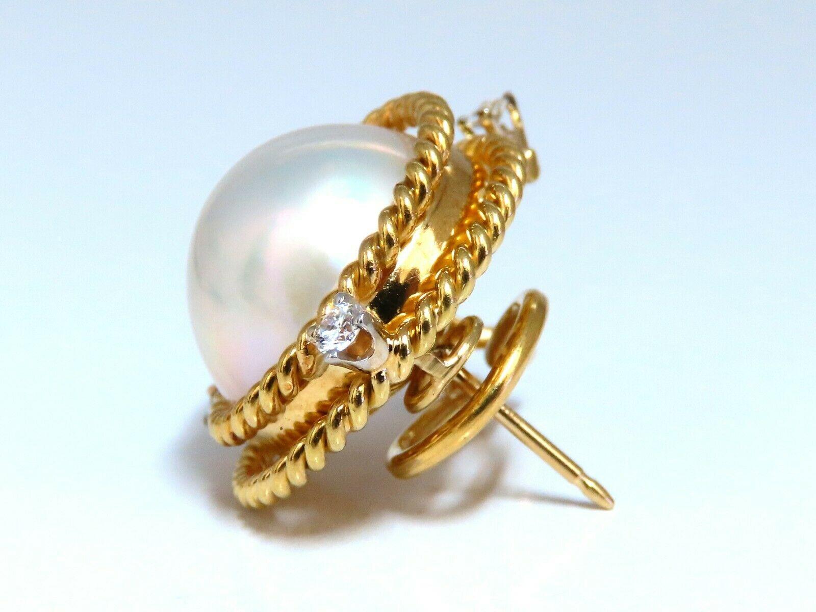 Mage Pearls .50 Carat Diamonds Clip Earrings 18 Karat Gold In New Condition In New York, NY