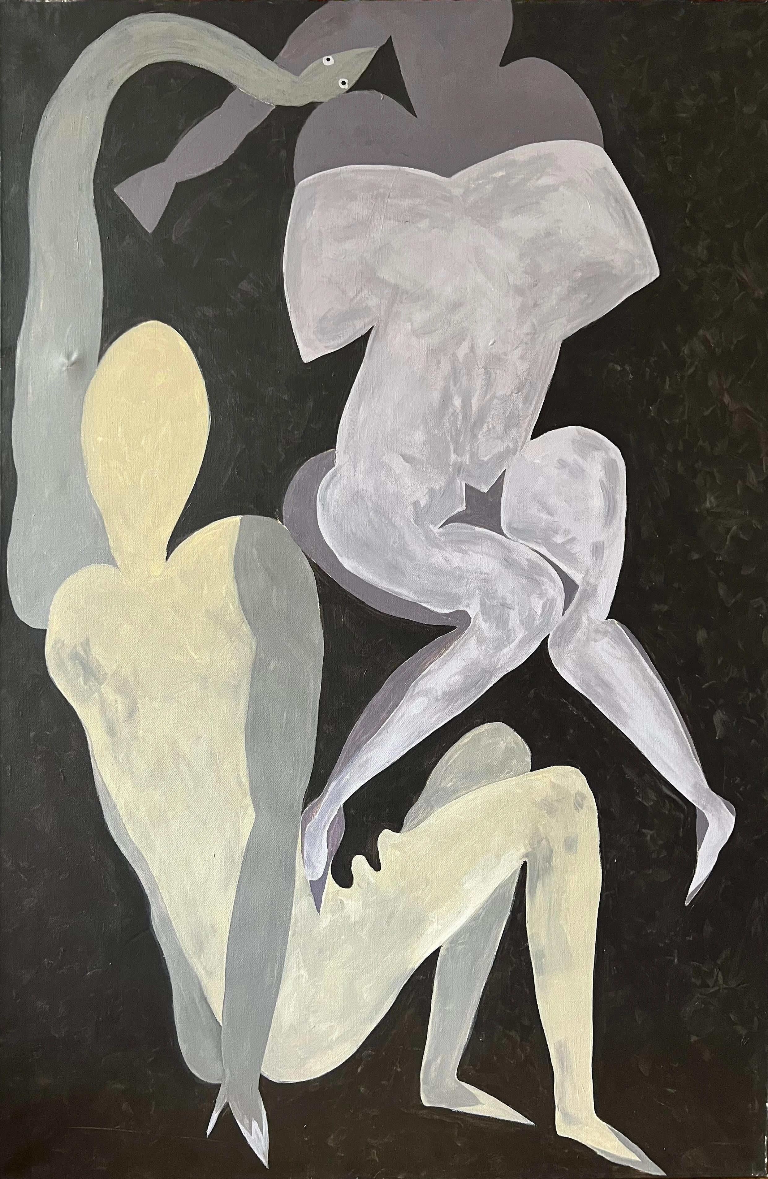 Abstraktes Gemälde „Entangled“ 47" x 31,5" Zoll von Maged Mikhail